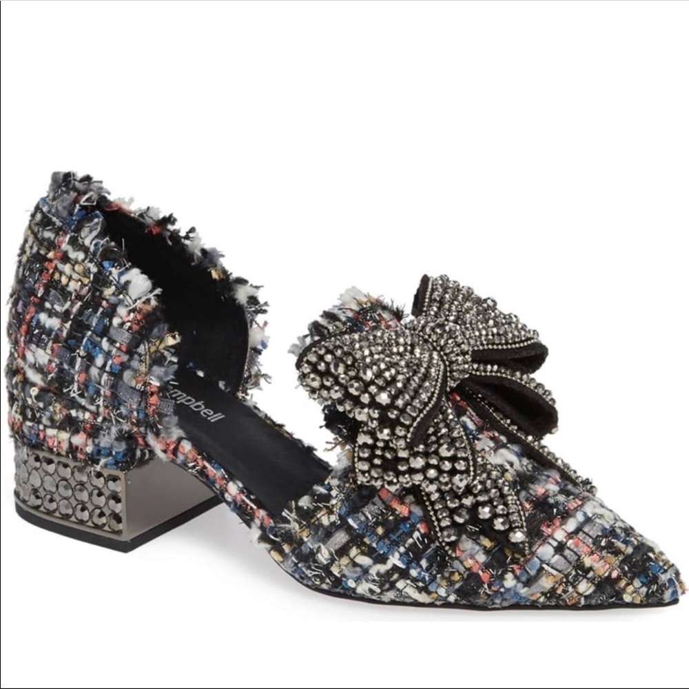 Jeffrey Campbell tweed Valenti studded bow & heel